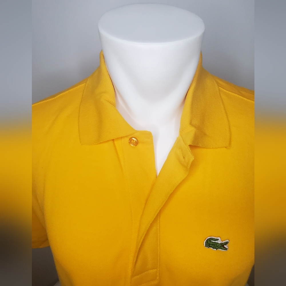 LACOSTE- Size 5/L Mens Polo Shirt- Vibrant Yellow Fabric- Classic Fit - Picture 4 of 11